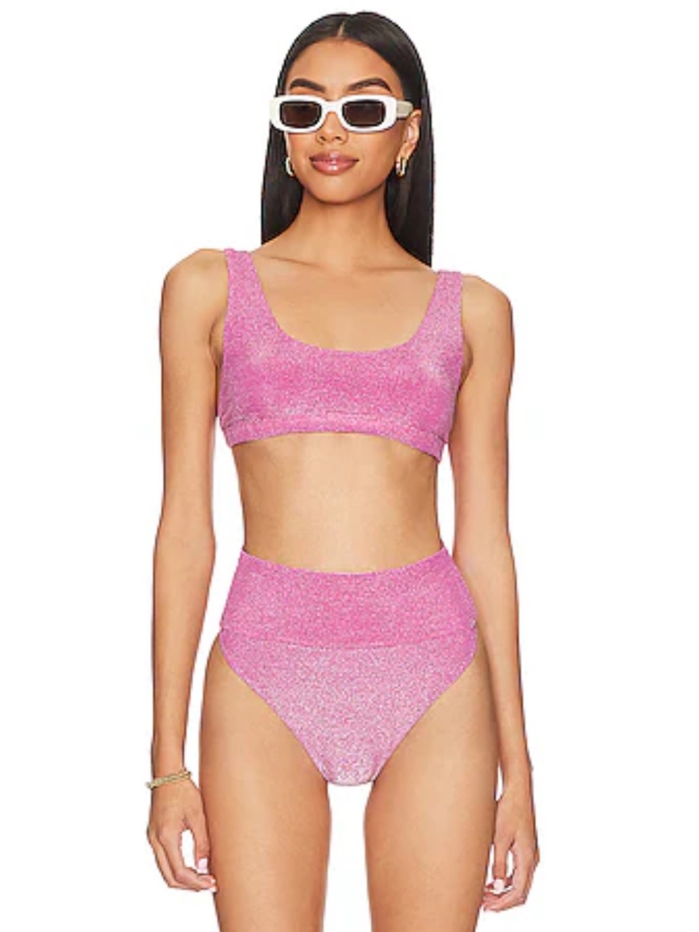 Beach Riot Shimmery Magenta 3-Piece Bikini Set — Top, Bottom & Cover-Up Skirt